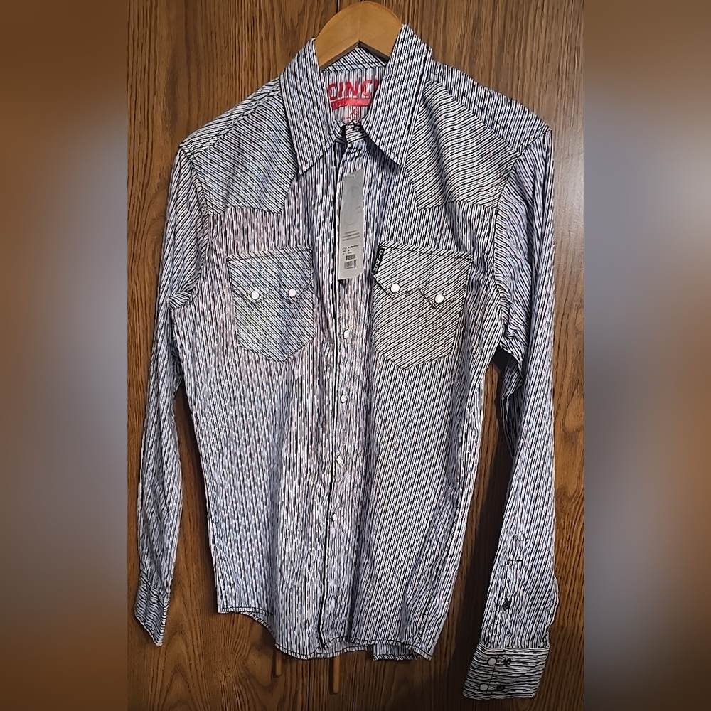 Cinch Men's Blue/Red/White Pattern,Pearl Snap, Sz XS Shirt, NWT